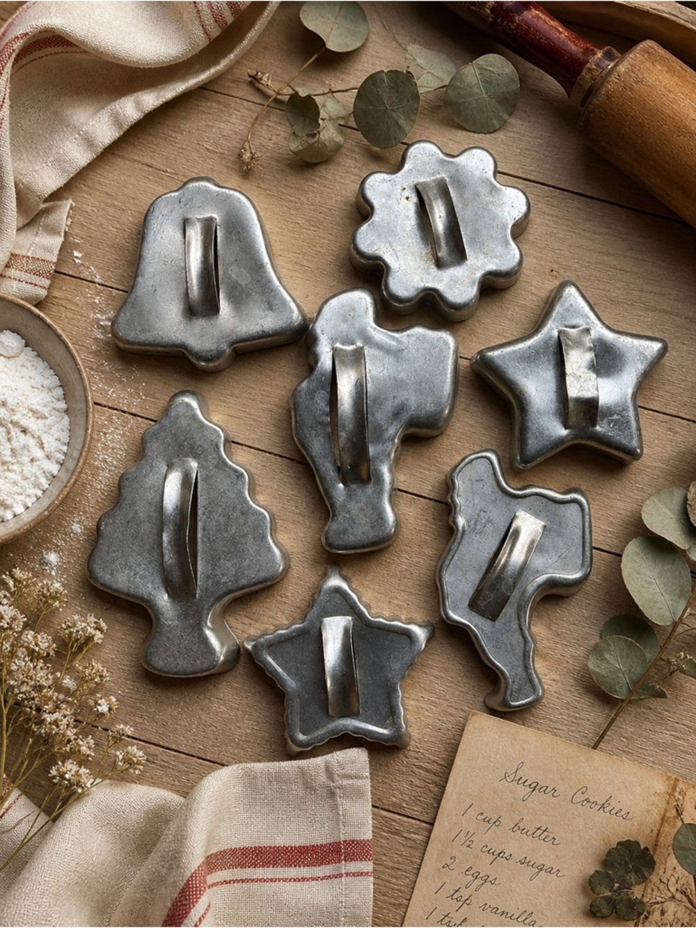 Vintage Aluminum Cookie Cutter Set Rustic Holiday Baking Farmhouse Kitchen Decor